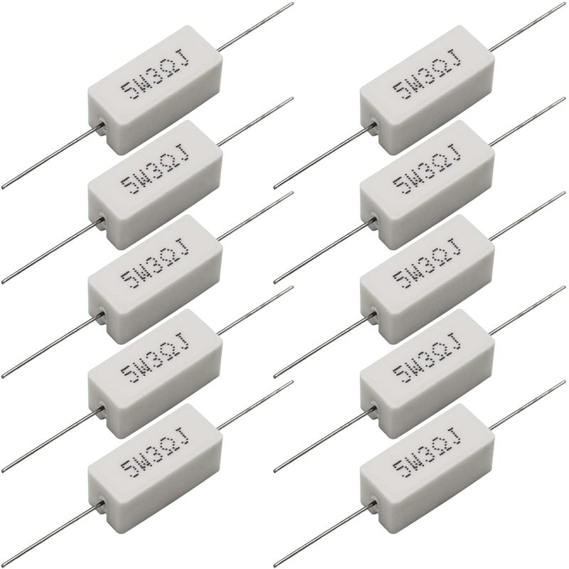 Dimlove Cement Resistor,10 PCS 5W 3 Ohm 5% Axial Lead Wire Resistor White Wound Fixed Ceramic Cement Resistors Wirewound Cement Power Resistors Flame Heat Moisture Resistance Precharge Horizontal Resistors - Image 1